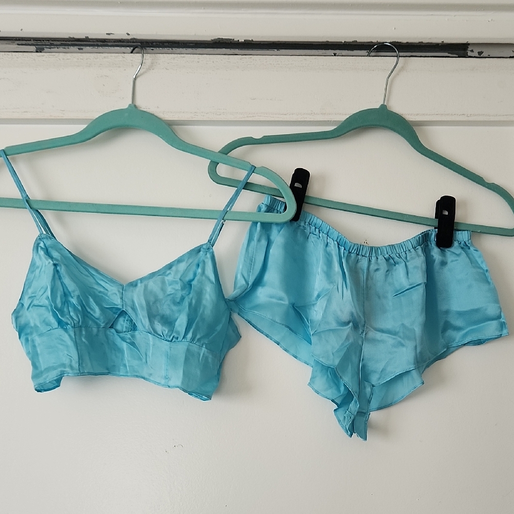 100% Silk Teal Blue Women's Intimate Set Victoria's Secret